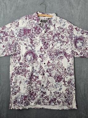 Bobby Chan Mens Silk Abstract Floral Shirt Short Sleeve Hawaiian Large. A1-50